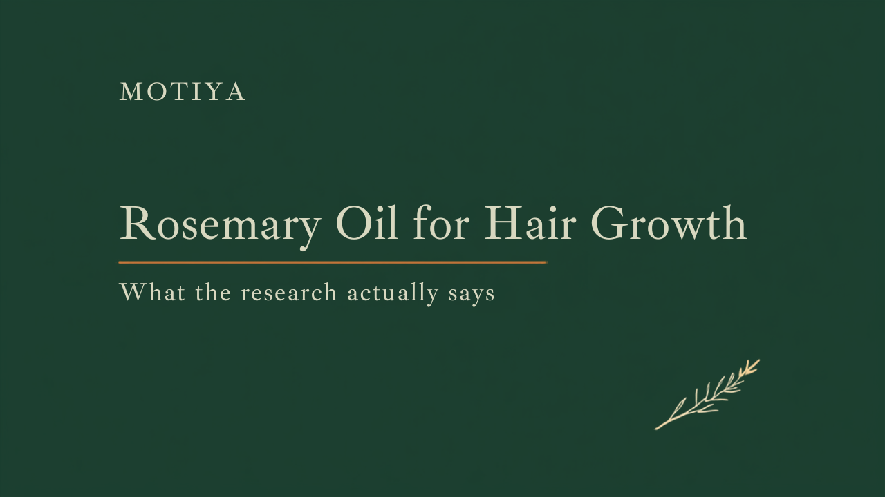 Motiya blog banner reading Rosemary Oil for Hair Growth