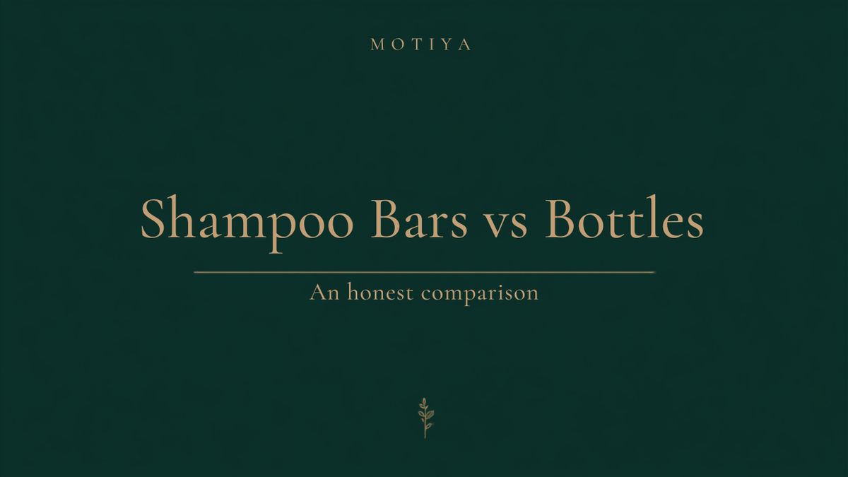 Motiya blog banner reading Shampoo Bars vs Bottles